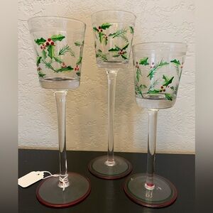 Stemmed Glass Holly Votive Holders
